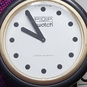 1987 Ultra Rare Black Dots White Dial Swatch Pop Watch, Pop Swatch Watch 80s